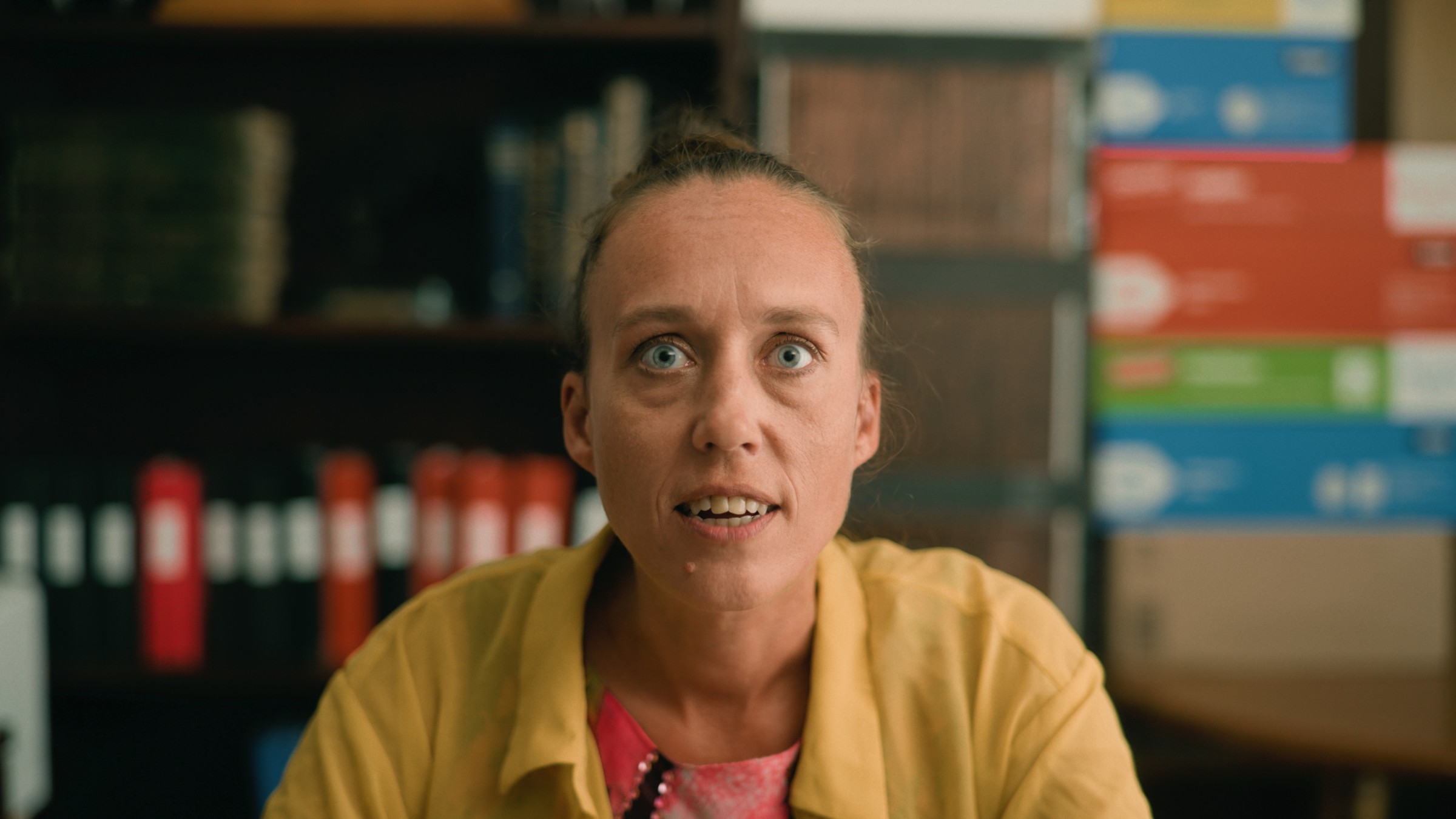 A woman speaks in front of classroom bookshelves — Little Fangs